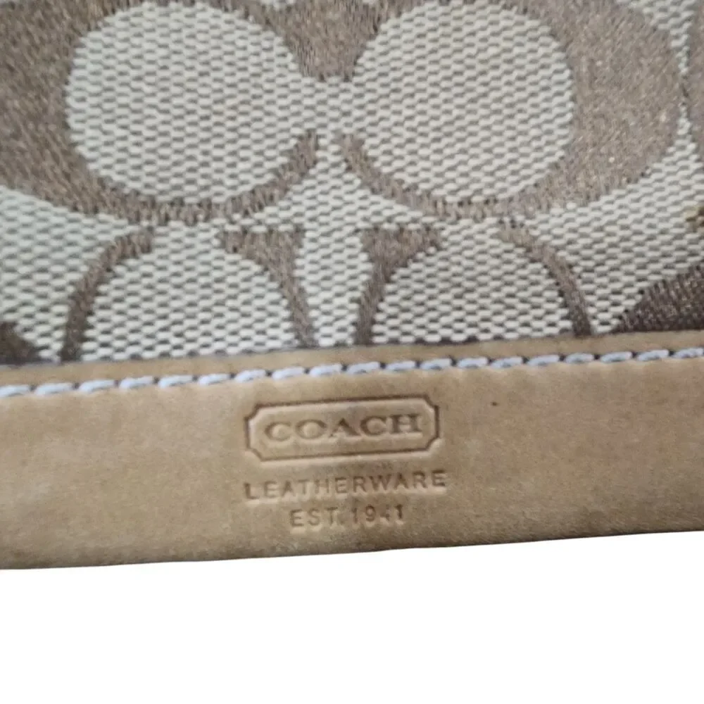 Coach Signature Canvas Coin‎ Purse Wallet Zip Pouch Key Ring Tan Brown